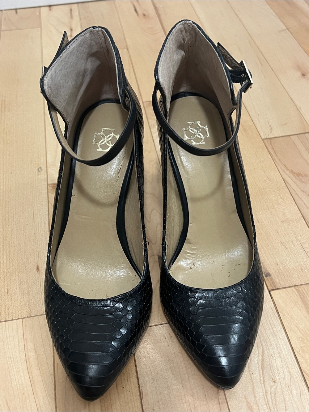Ann Taylor Black Pointed Ankle-Strap Pumps